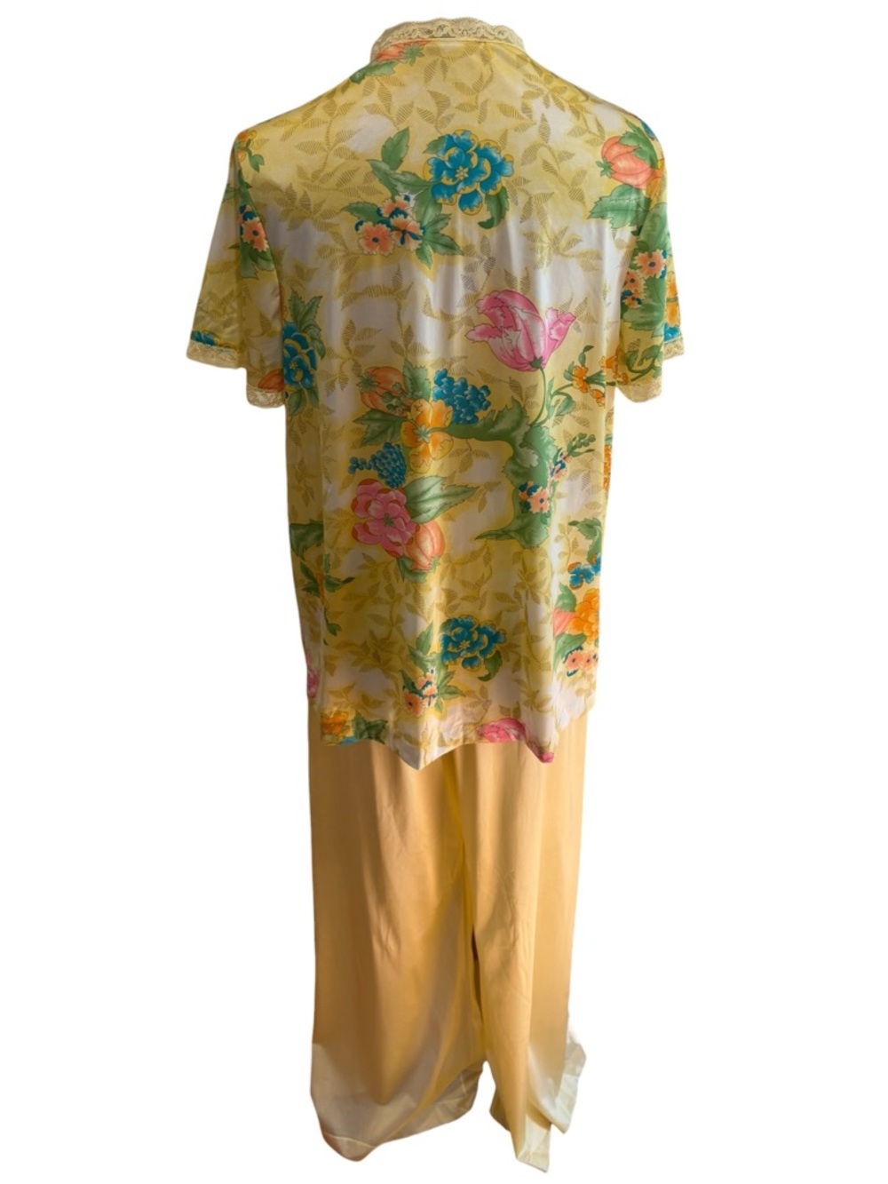 70s 2PC VANITY FAIR ASIAN INSPIRED FLORAL TOP & WIDE LEG PANT PAJAMA SET SZ M - Picture 5 of 8